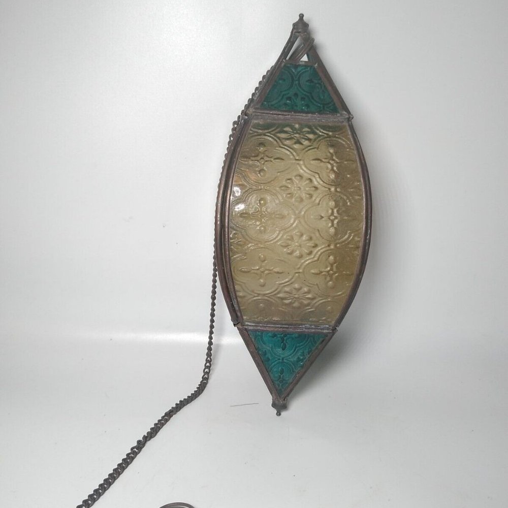2 x Vintage Moroccan Style Hanging Glass Lamp Tea Light Lantern